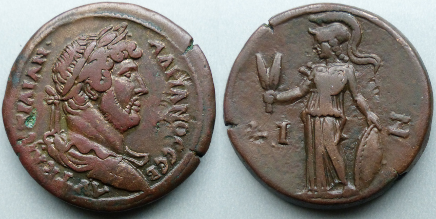 Egypt, Alexandria, Hadrian Æ drachm, Athena standing